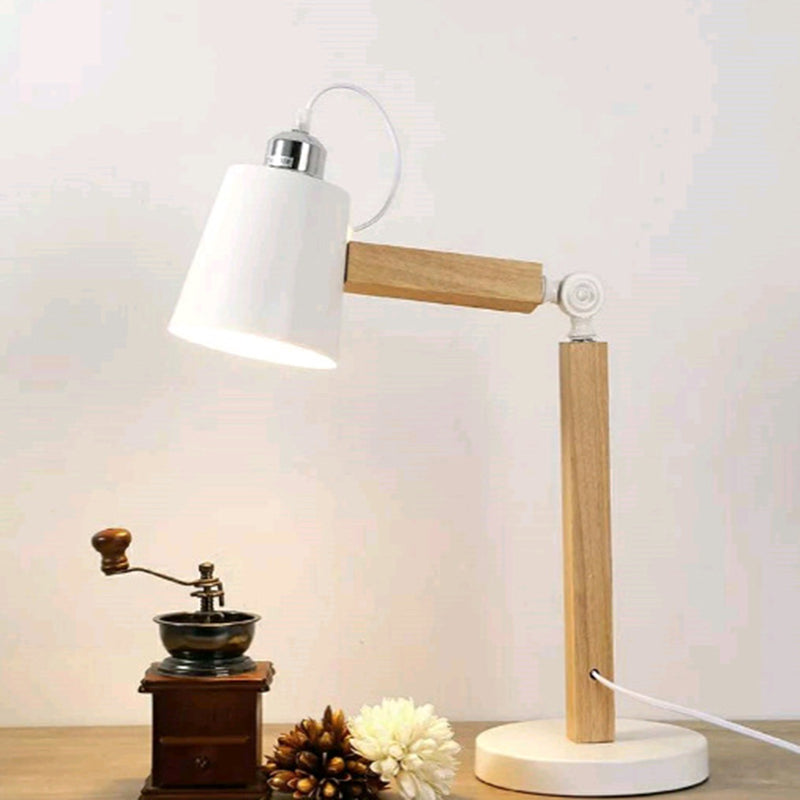 Nordic Tapered Shade Study Lamp Metal 1 Bulb Bedroom Table Light with Swing Arm