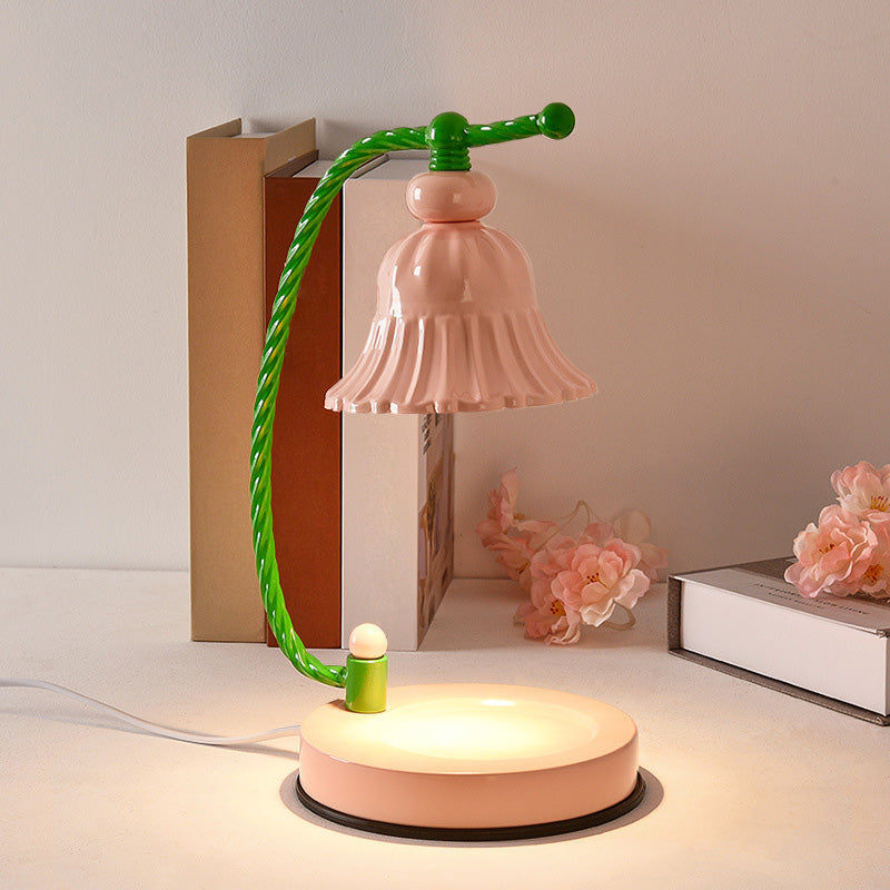 Flower Shaped Wax Warmer Lamp Nordic Metal 1 Head Pink Finish Table Light