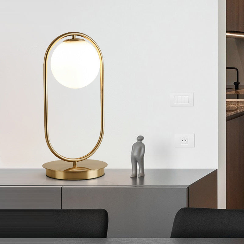 Minimalist Round Table Lighting Opal Glass 1 Bulb Living Room Table Lamp in Gold