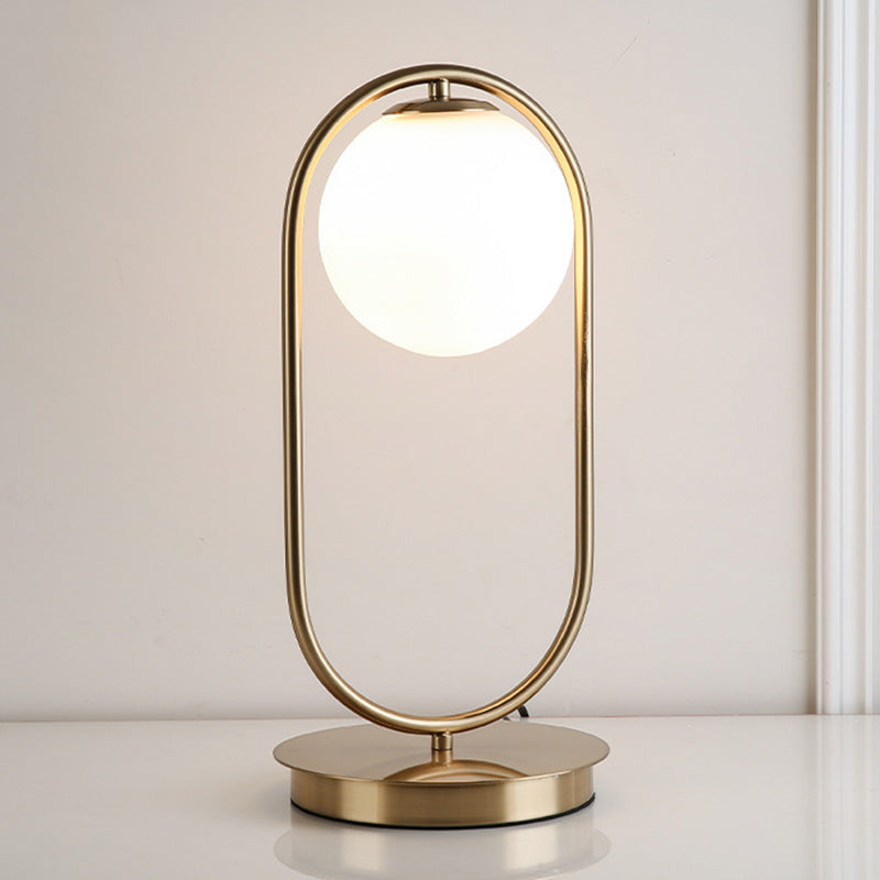 Minimalist Round Table Lighting Opal Glass 1 Bulb Living Room Table Lamp in Gold