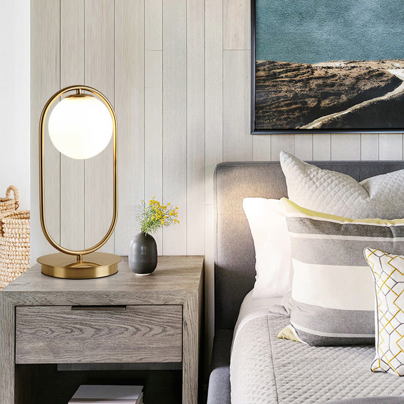 Minimalist Round Table Lighting Opal Glass 1 Bulb Living Room Table Lamp in Gold