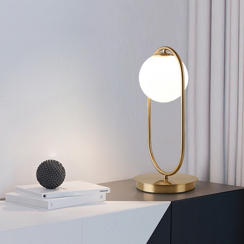 Minimalist Round Table Lighting Opal Glass 1 Bulb Living Room Table Lamp in Gold