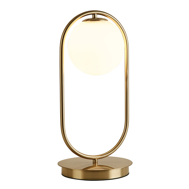 Minimalist Round Table Lighting Opal Glass 1 Bulb Living Room Table Lamp in Gold