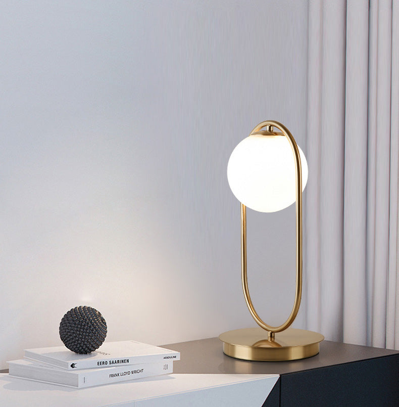 Minimalist Round Table Lighting Opal Glass 1 Bulb Living Room Table Lamp in Gold