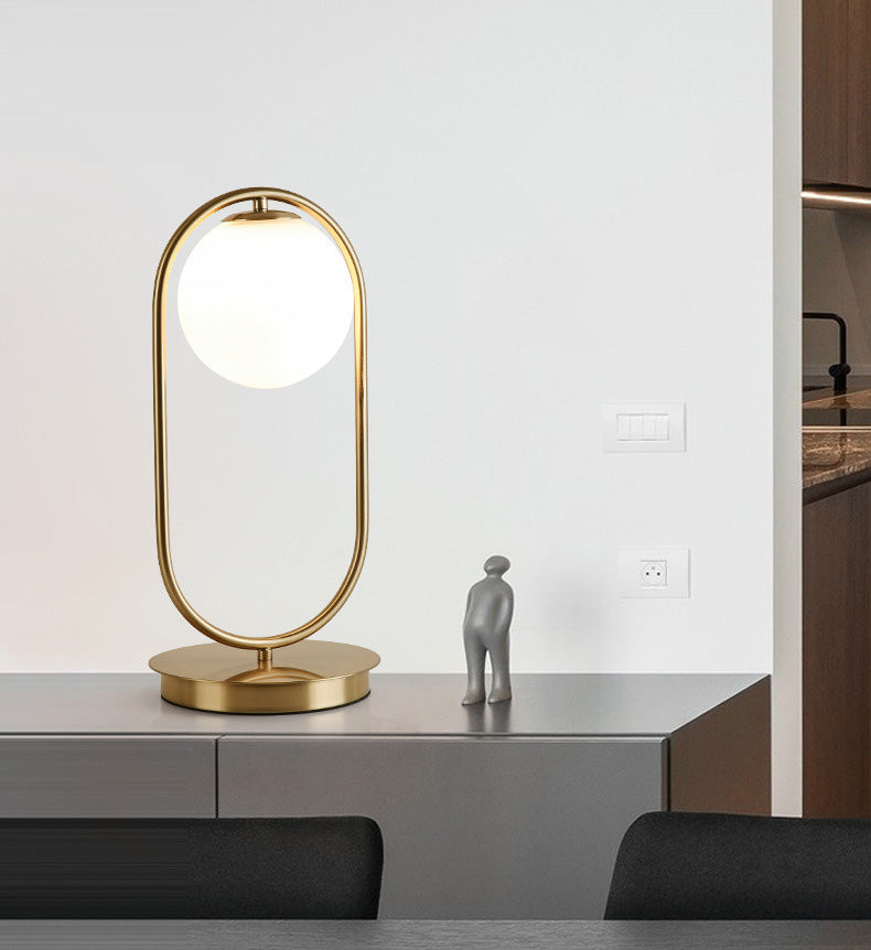 Minimalist Round Table Lighting Opal Glass 1 Bulb Living Room Table Lamp in Gold
