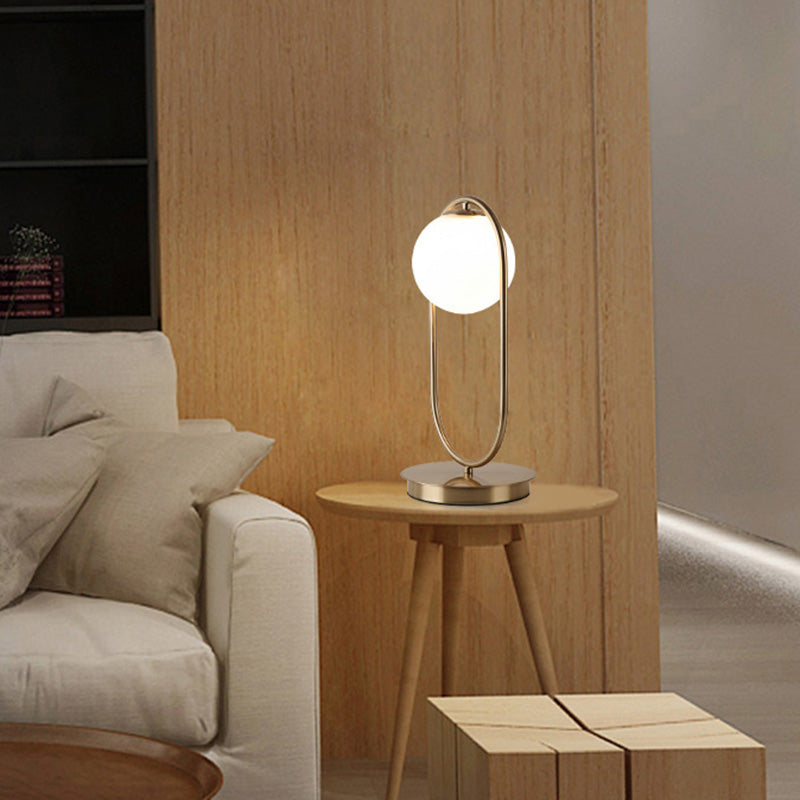 Minimalist Round Table Lighting Opal Glass 1 Bulb Living Room Table Lamp in Gold