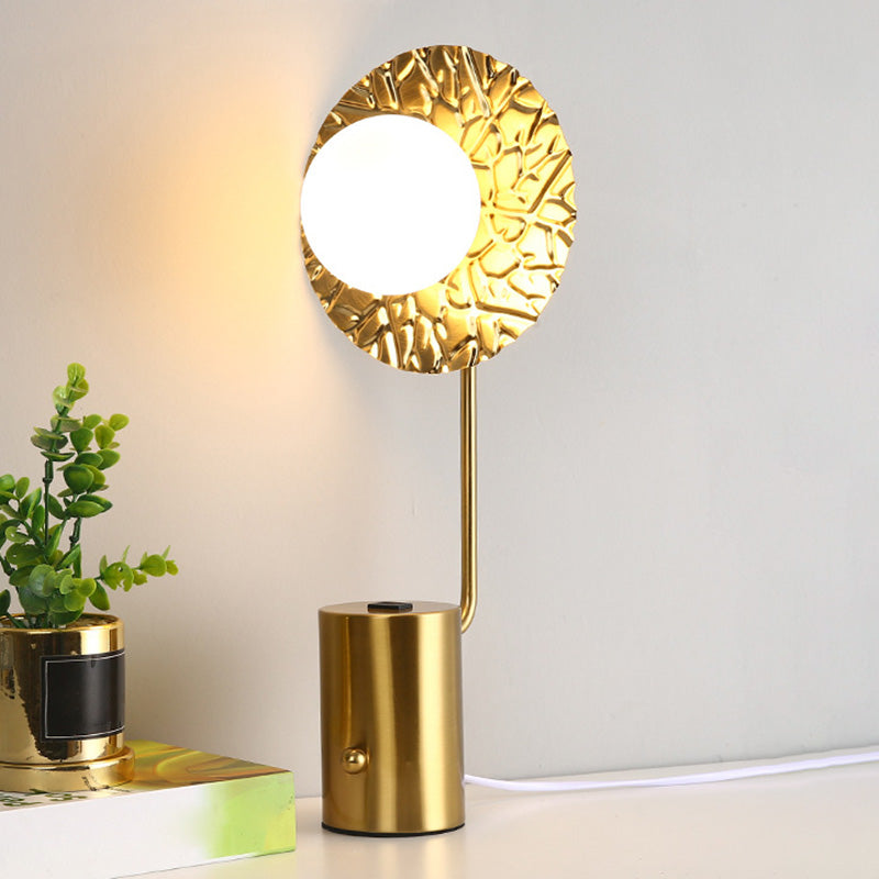 Gold Finish Ball Shade Table Lamp Modern 1-Light White Glass Nightstand Light