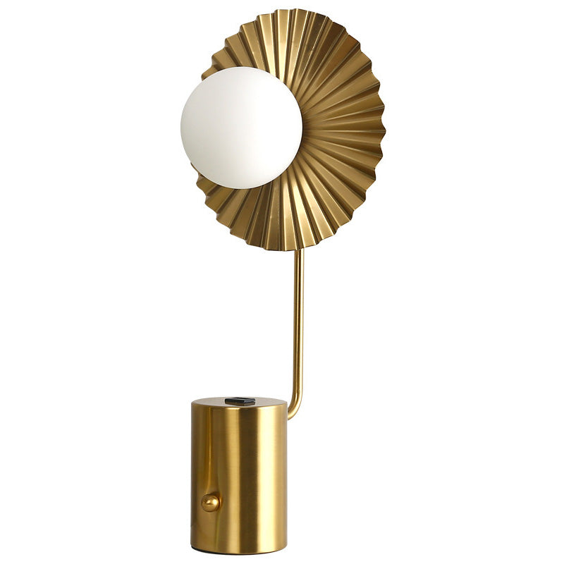 Gold Finish Ball Shade Table Lamp Modern 1-Light White Glass Nightstand Light