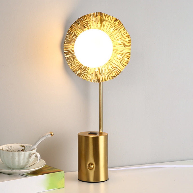 Gold Finish Ball Shade Table Lamp Modern 1-Light White Glass Nightstand Light