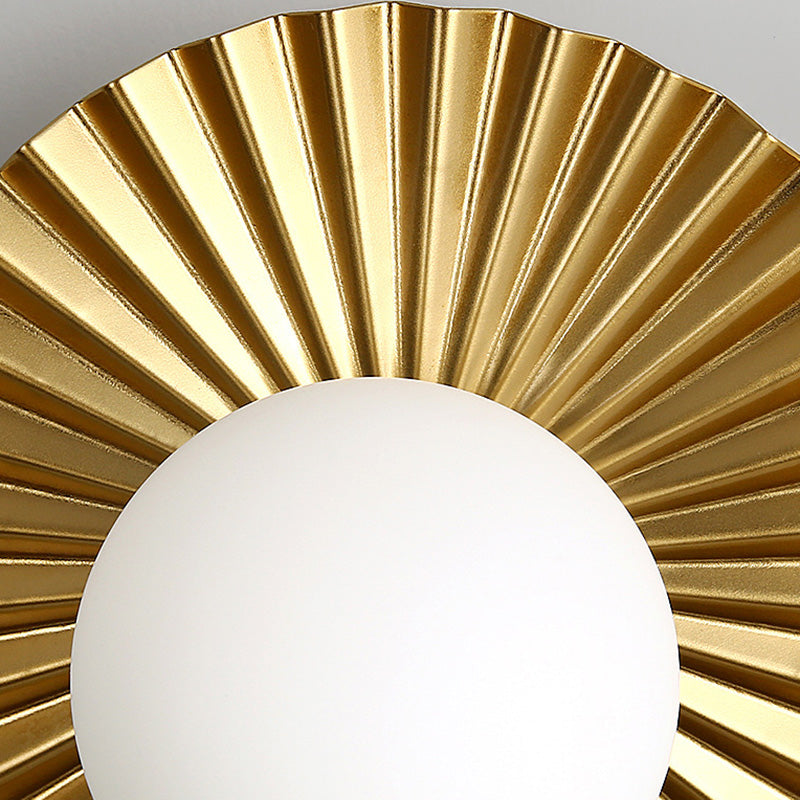 Gold Finish Ball Shade Table Lamp Modern 1-Light White Glass Nightstand Light