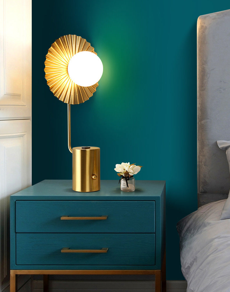 Gold Finish Ball Shade Table Lamp Modern 1-Light White Glass Nightstand Light