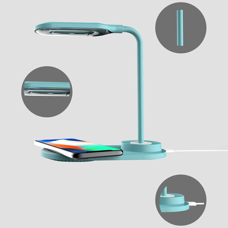 Lampada da tavolo oblunga per caricabatterie per telefono wireless Lampada da lettura a LED da comodino in plastica Macaron
