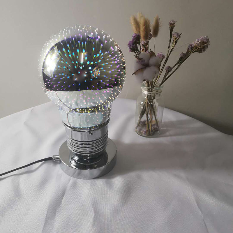 3D Mirrored Glass Ball Night Lamp Postmodern 1 Head Table Light in Chrome