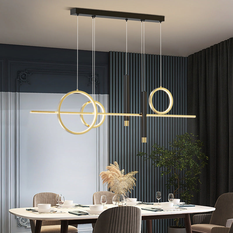 Metal Linear Island Light Fixture Contemporary Style LED Island Chandelier Light