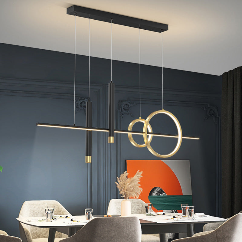 Metal Linear Island Light Fixture Contemporary Style LED Island Chandelier Light