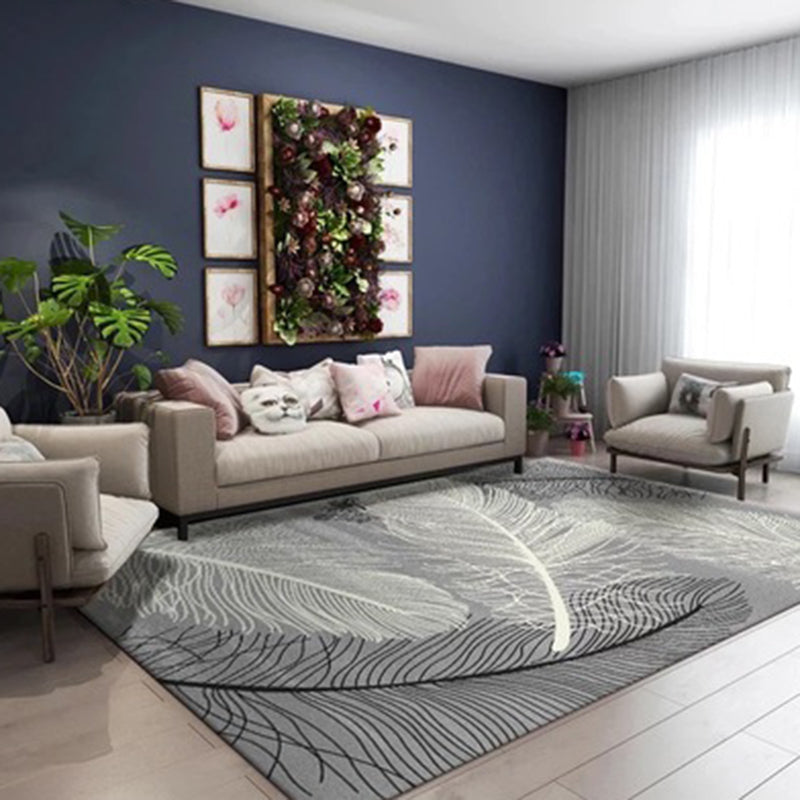 Multicolor Modern Area Carpet Polyester Feather Pattern Indoor Rug Washable Carpet for Living Room