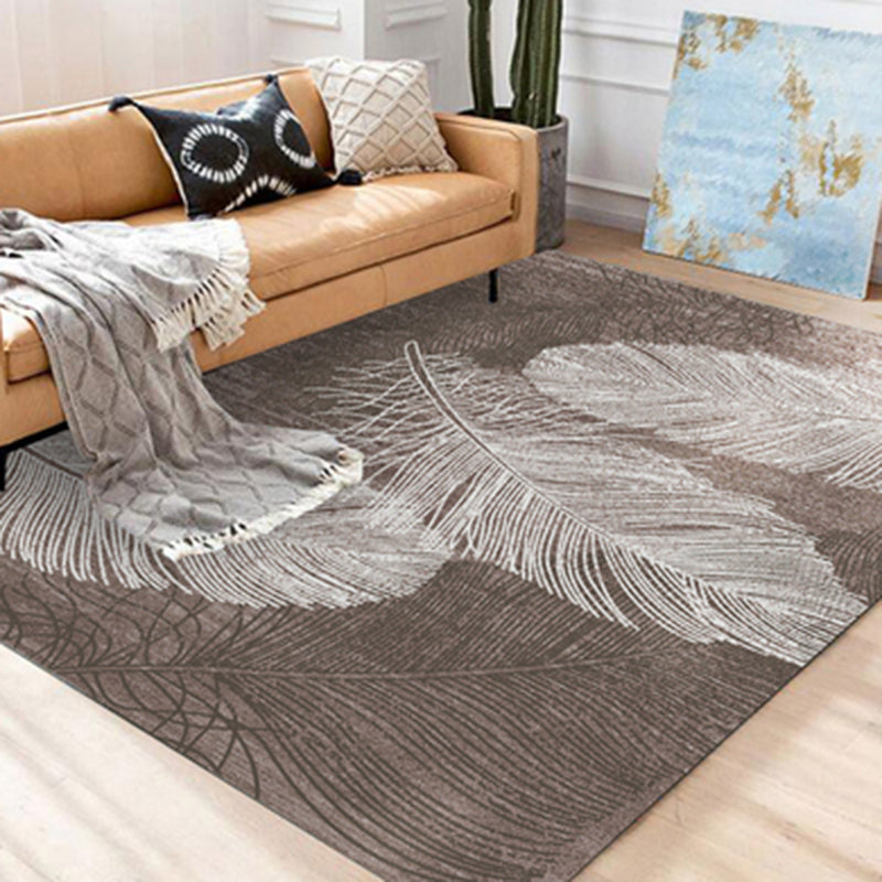 Multicolor Modern Area Carpet Polyester Feather Pattern Indoor Rug Washable Carpet for Living Room