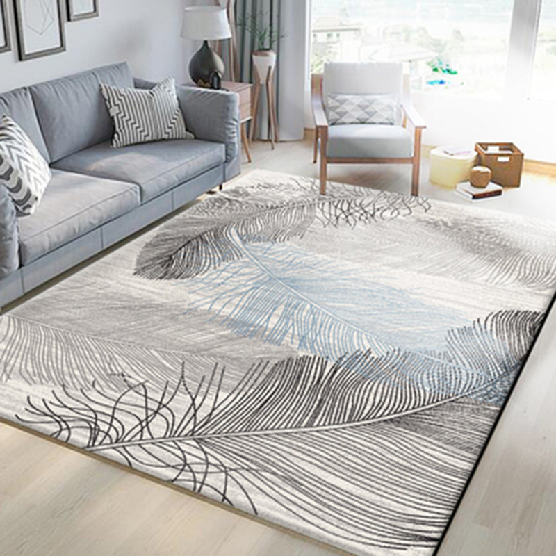Multicolor Modern Area Carpet Polyester Feather Pattern Indoor Rug Washable Carpet for Living Room