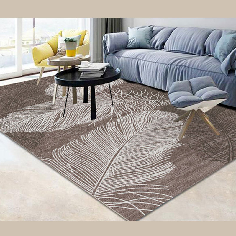 Multicolor Modern Area Carpet Polyester Feather Pattern Indoor Rug Washable Carpet for Living Room