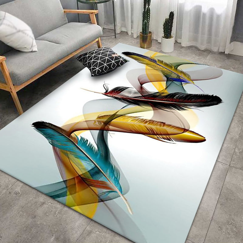 Multicolor Modern Area Carpet Polyester Feather Print Indoor Rug Easy Care Carpet for Living Room
