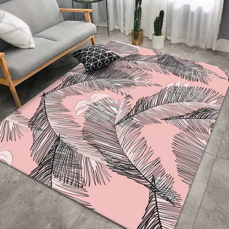 Multicolor Modern Area Carpet Polyester Feather Print Indoor Rug Easy Care Carpet for Living Room