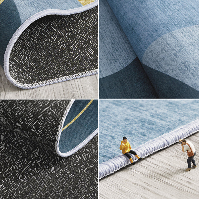 Blue Tone Causal Indoor Rug Polyester Blooming Effect Carpet Washable Rug for Home Decoration