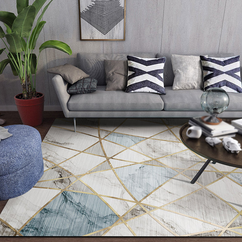 Nordic Marbling Printed Rug Light Color Polyester Area Carpet Non-Slip Backing Rug for Living Room