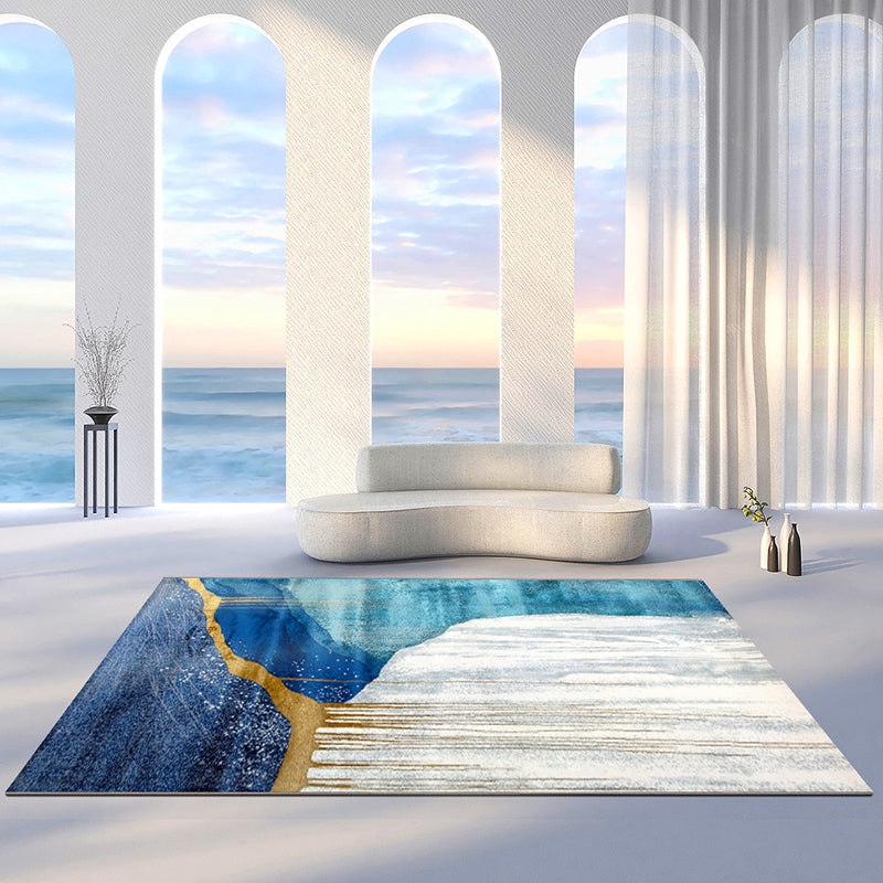 Simple Gradient Traces Carpet Blue Tone Polyester Rug Stain Resistant Carpet for Home Decoration