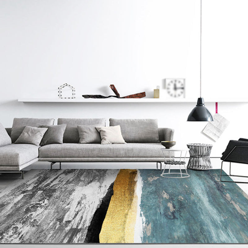 Blue Tone Simplicity Area Carpet Polyester Color Gradient Indoor Rug Easy Care Carpet for Bedroom