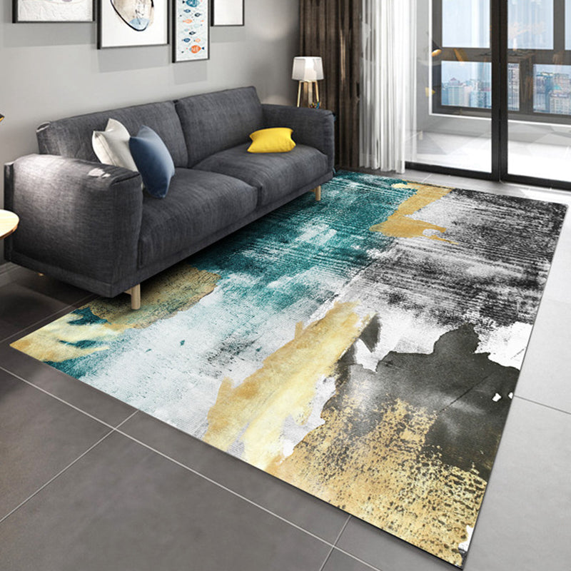 Blue Tone Simplicity Area Carpet Polyester Color Gradient Indoor Rug Easy Care Carpet for Bedroom