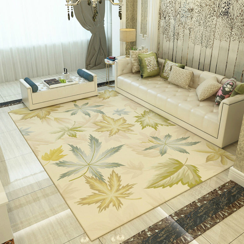 Yellow Tone Modern Indoor Rug Polyester Plants Print Carpet Non-Slip Backing Rug for Home Decoration