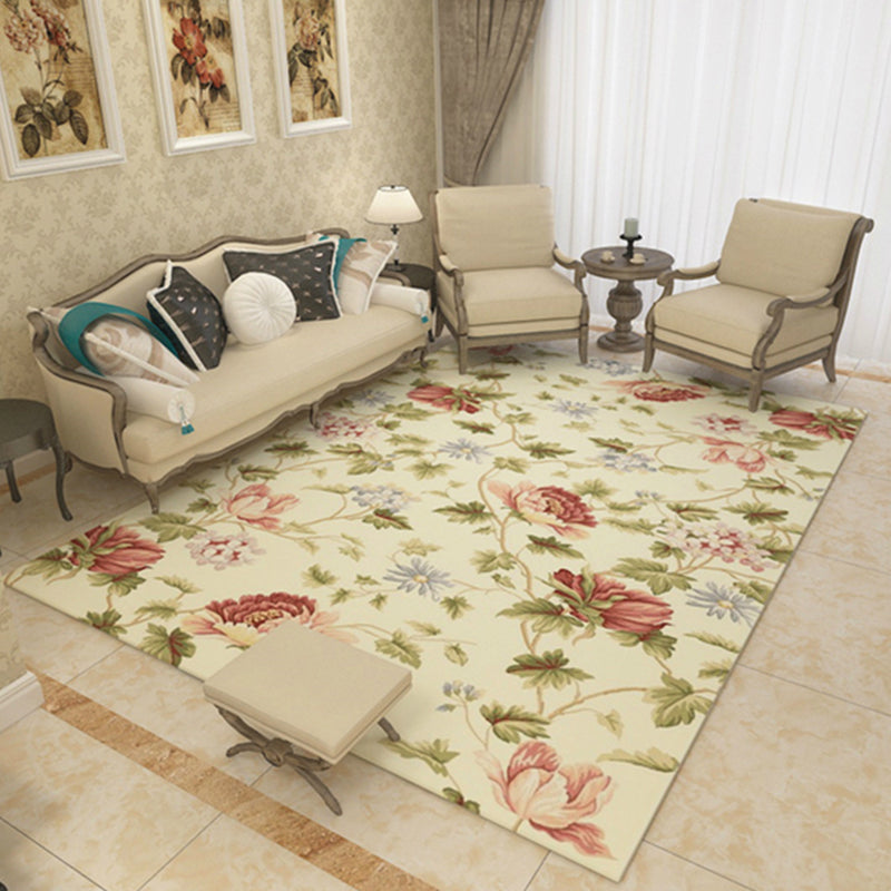 Yellow Tone Modern Indoor Rug Polyester Plants Print Carpet Non-Slip Backing Rug for Home Decoration