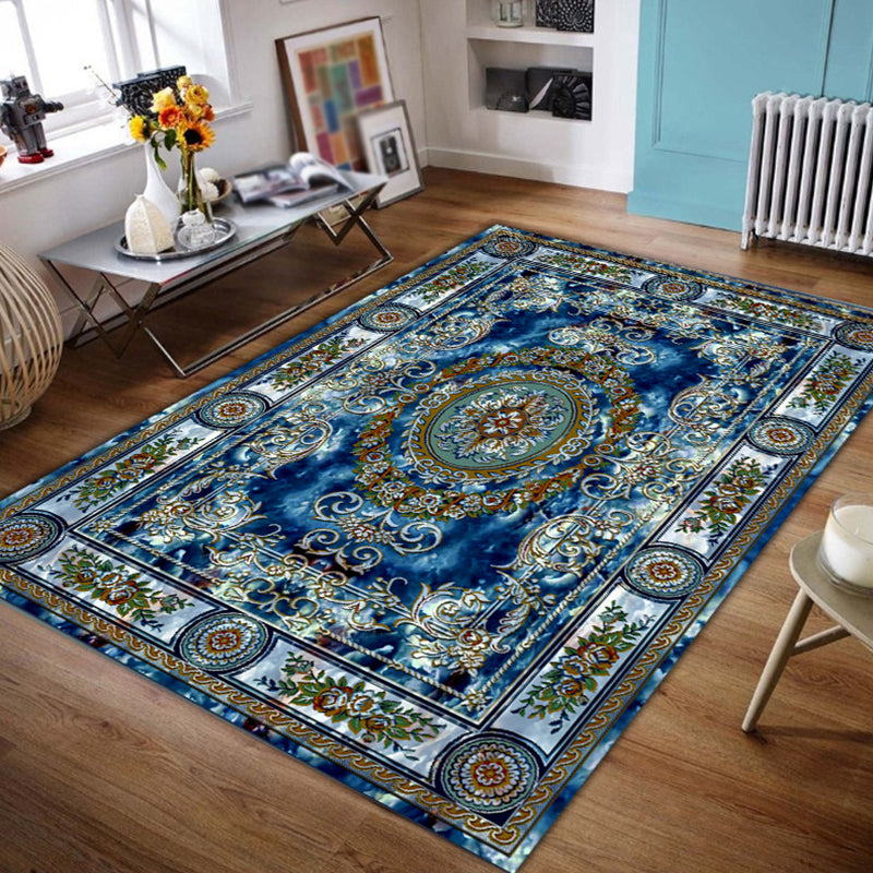 Glam Marble Effect Area Rug Classic Floral Print Carpet Non-Slip Backing Rug for Home Decoration