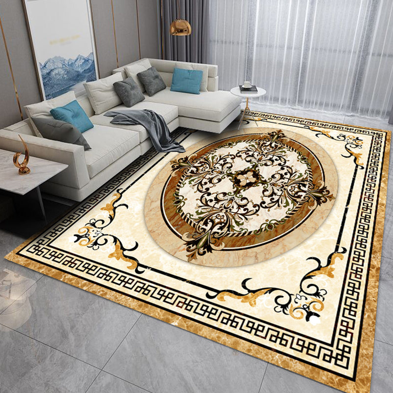 Glam Marble Effect Area Rug Classic Floral Print Carpet Non-Slip Backing Rug for Home Decoration