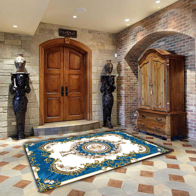 Glam Marble Effect Area Rug Classic Floral Print Carpet Non-Slip Backing Rug for Home Decoration