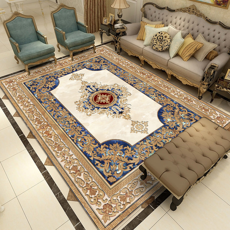 Classical European Style Rug Flower Print Polyester Carpet Anti-Slip Backing Rug for Home Decor