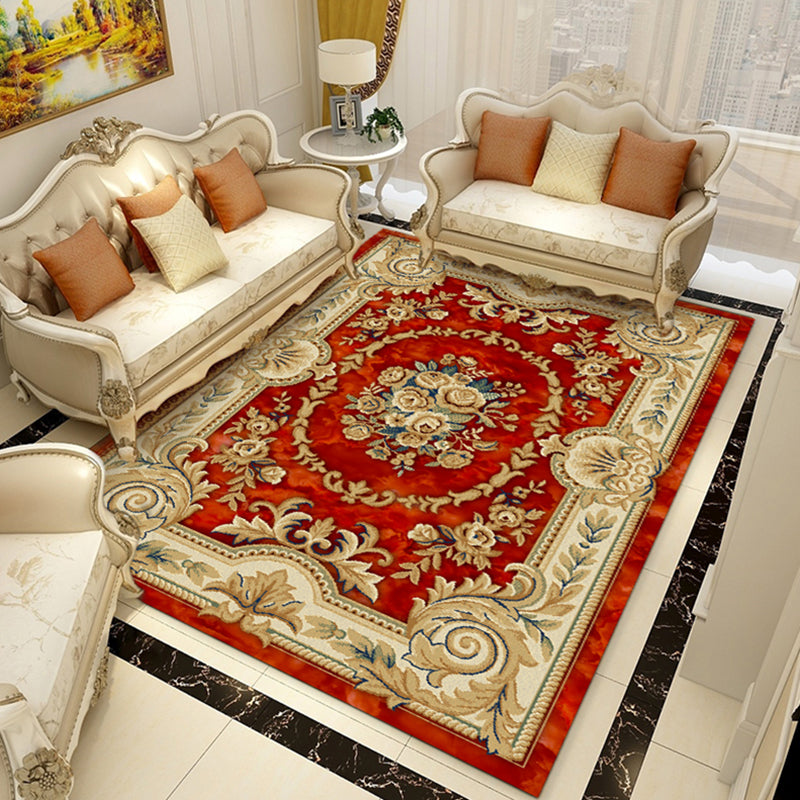 Classical European Style Rug Flower Print Polyester Carpet Anti-Slip Backing Rug for Home Decor