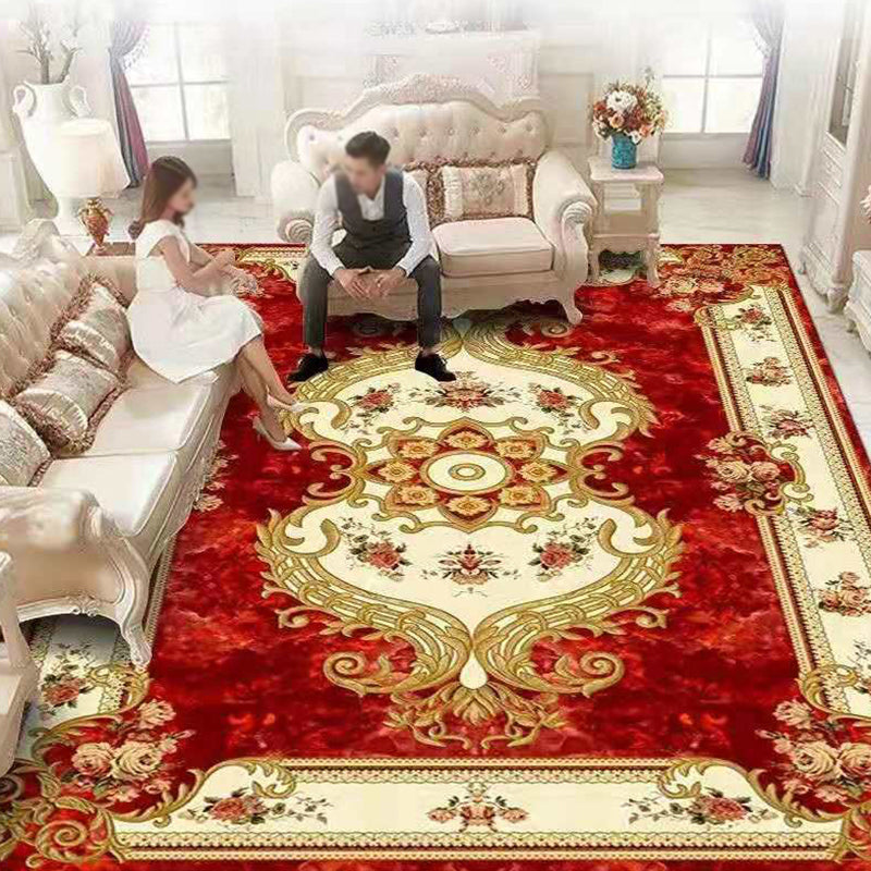 Decorative Floral Printed Rug Modern Marble Surface Carpet Stain Resistant Rug for Living Room