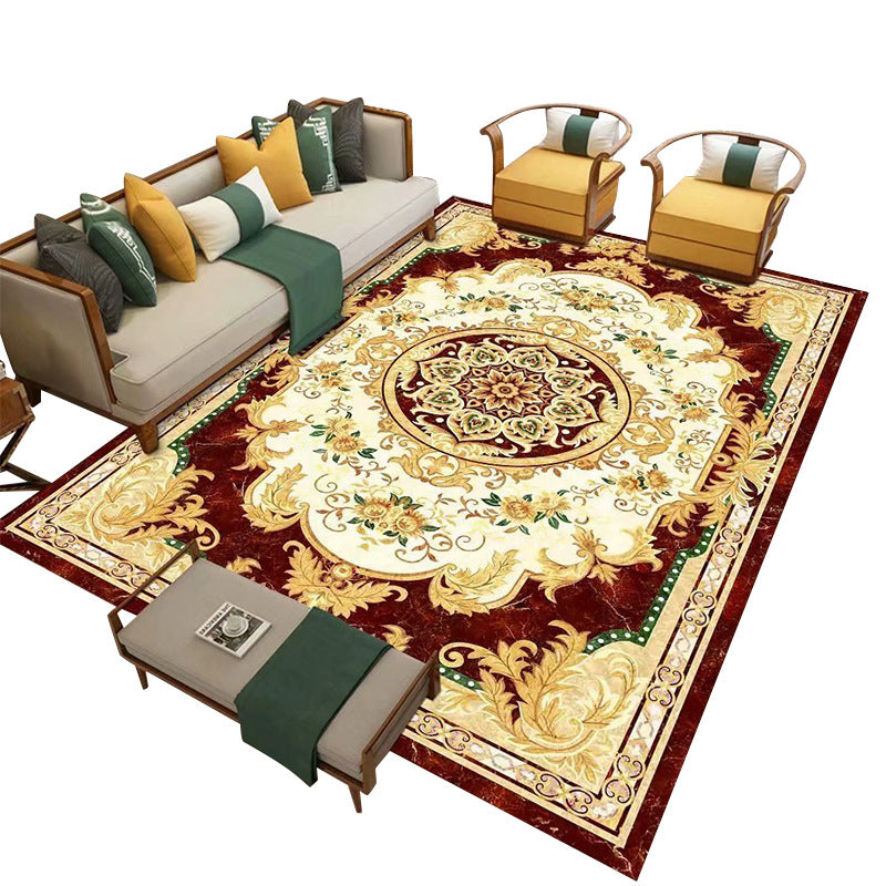 Decorative Floral Printed Rug Modern Marble Surface Carpet Stain Resistant Rug for Living Room