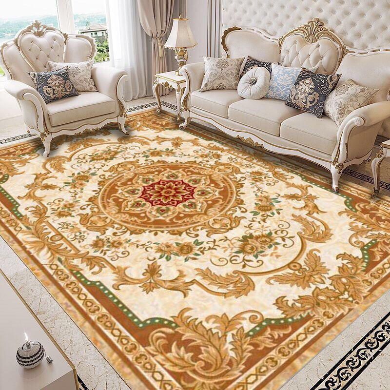 Glam European Style Rug Floral Printed Carpet Polyester Non-Slip Backing Carpet for Living Room