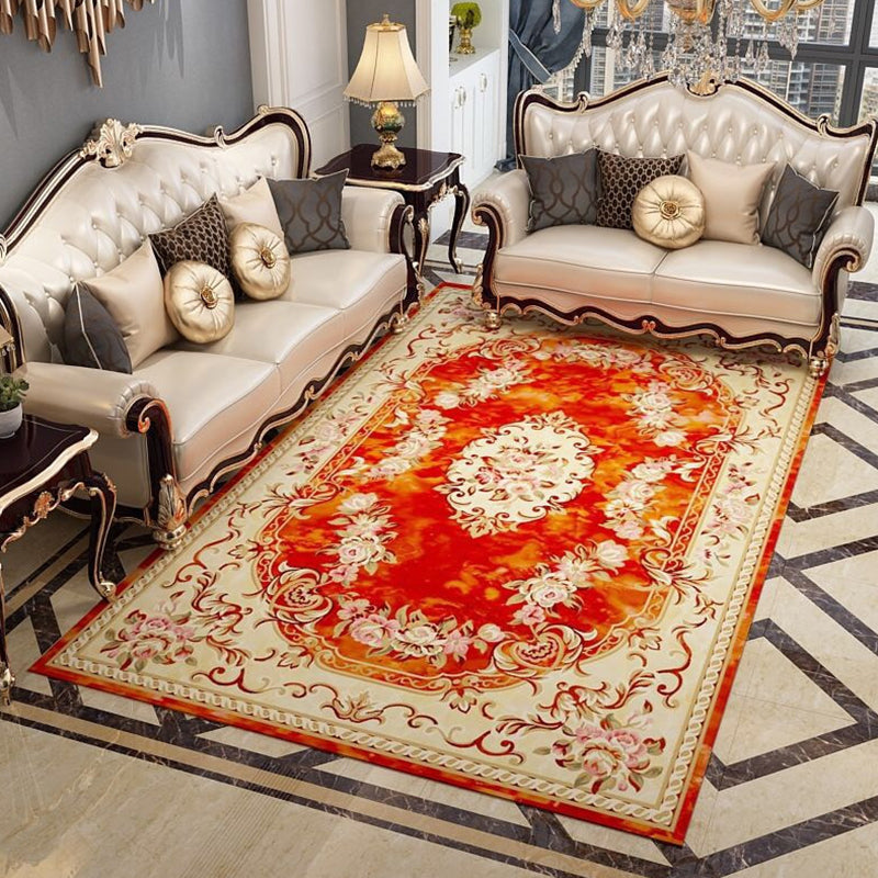 Glam European Style Rug Floral Printed Carpet Polyester Non-Slip Backing Carpet for Living Room