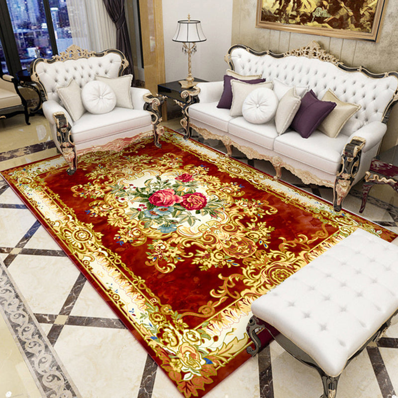 Glam European Style Rug Floral Printed Carpet Polyester Non-Slip Backing Carpet for Living Room