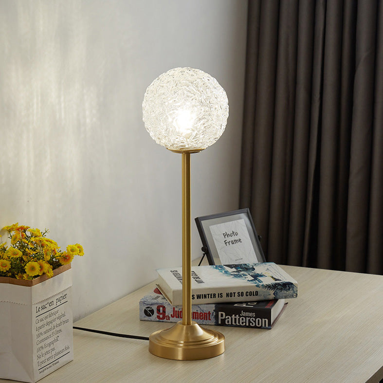Postmodern 1-Light Table Lamp Gold Finish Ball Nightstand Light with Shade