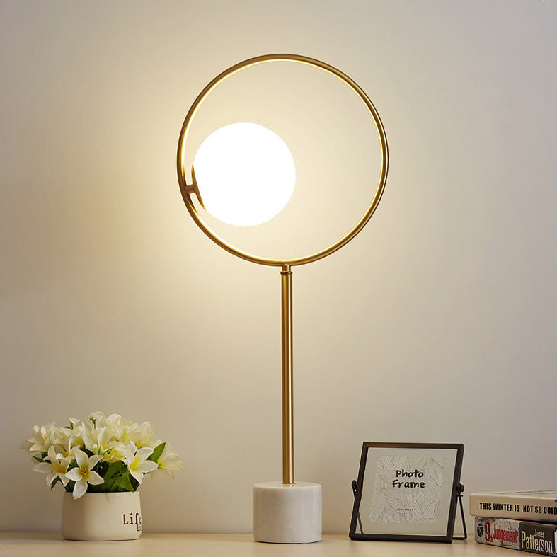 Postmodern 1-Light Table Lamp Gold Finish Ball Nightstand Light with Shade