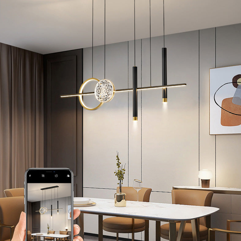 Nordic Linear Island Chandelier Light Metal Dinning Room LED Island Lightture en or-noir