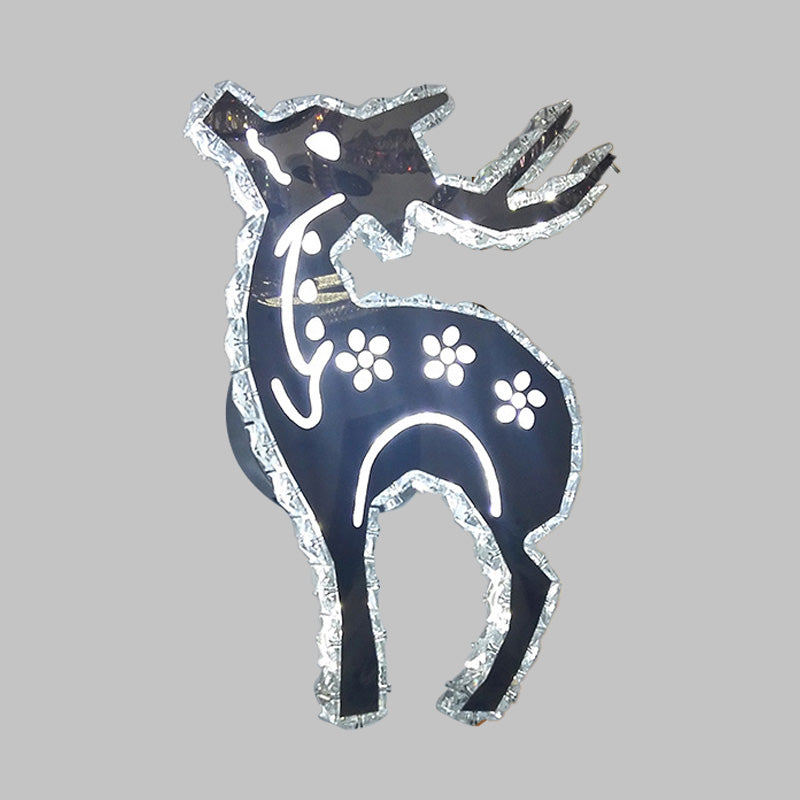 LED Bedroom Sconce Light Minimalism Nickle Wall Mounted Lamp with Deer Crystal Shade in Warm/White/2 Color Light