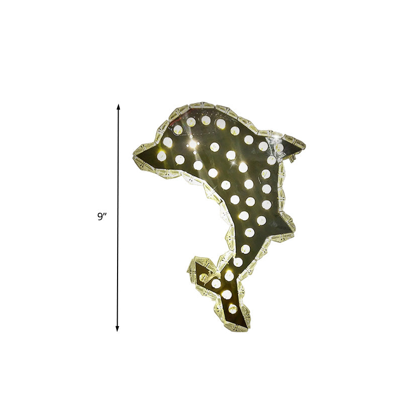 Crystal Prism Dolphin Wall Lighting Contemporary LED Nickle Wall Mount Light Fixture in Warm/White/2 Color Light