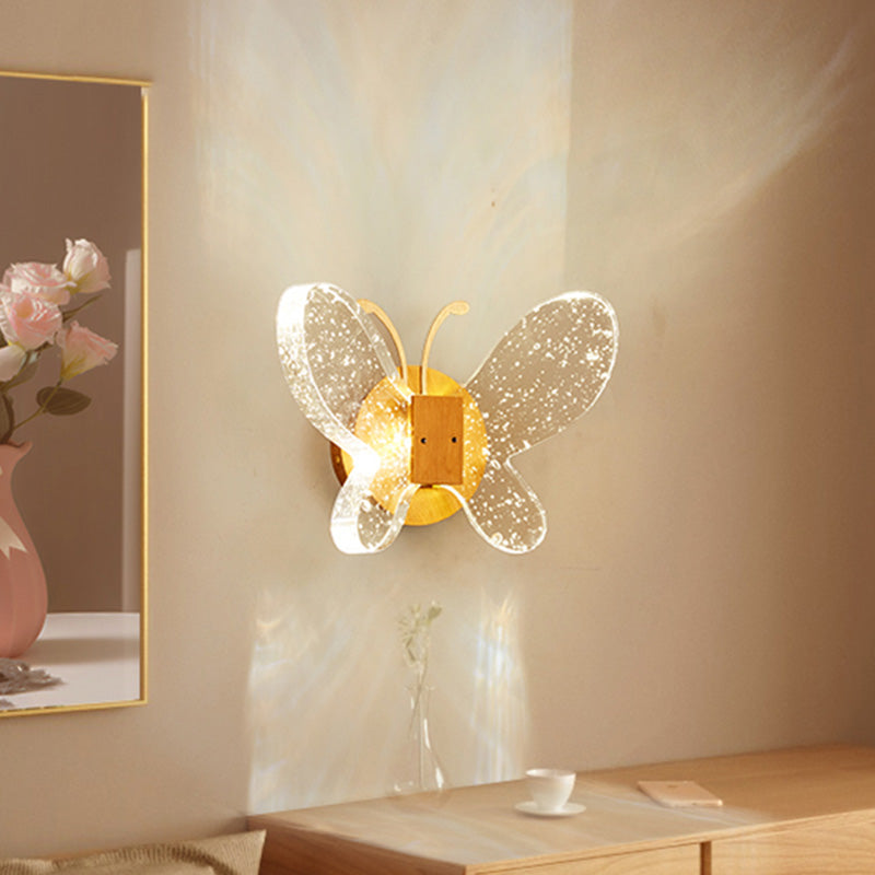 Modern Butterfly Bubble Crystal Sconce LED Wall Mounted Light Fixture in Gold for Bedroom