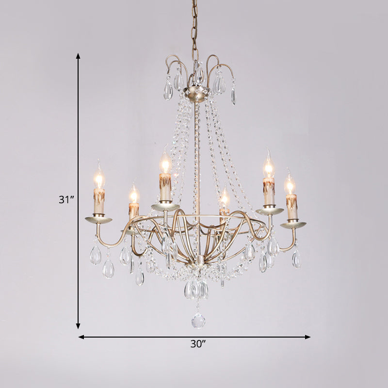 6 Lights Crystal Chandelier Light Fixture Simple Silver Candelabra Living Room Ceiling Suspension Lamp