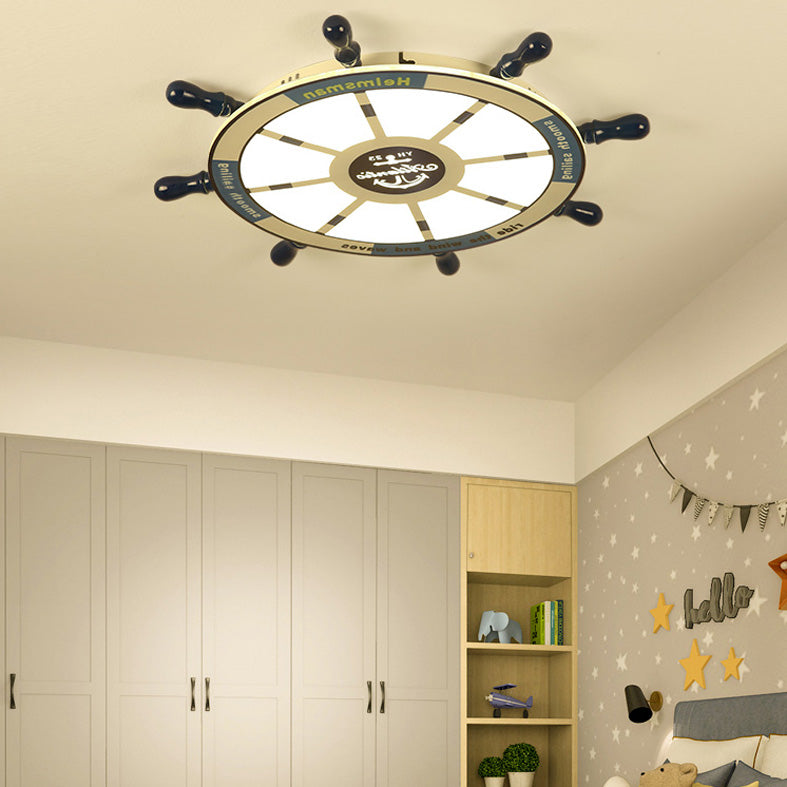 Méditerranée Rudder Ceiling Light Fixture Metal Boys Bedroom LED Ceiling Flush Mount in Blue